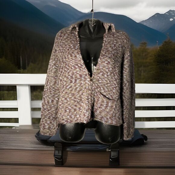 Woolrich Wool Zipper Crop Cardigan Womens Medium Purple Variegated Muti Color - Picture 2 of 4